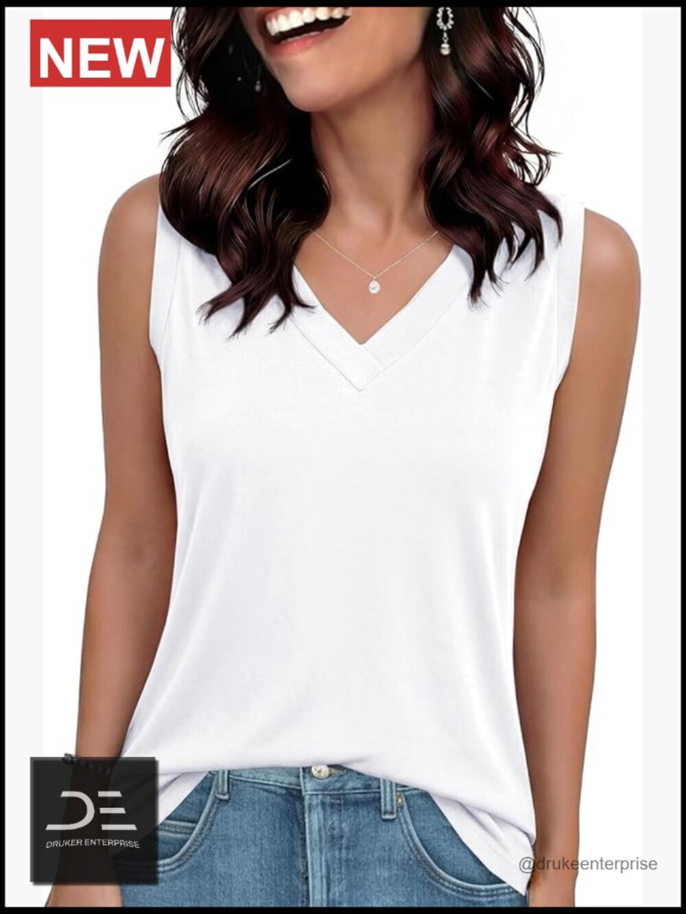 Loose Fit V-Neck Sleeveless Tank Top Flowy Summer Blouse Casual Beach Vacation